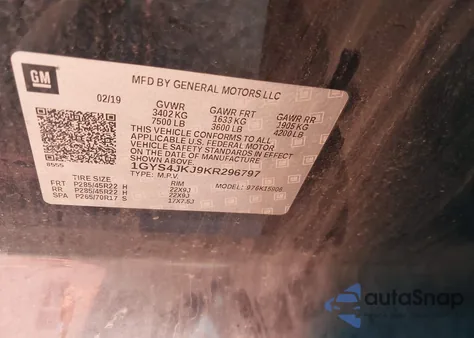 2019 Cadillac Escalade Esv Premium Luxury из США, поврежденный, VIN 1GYS4JKJ9KR296797